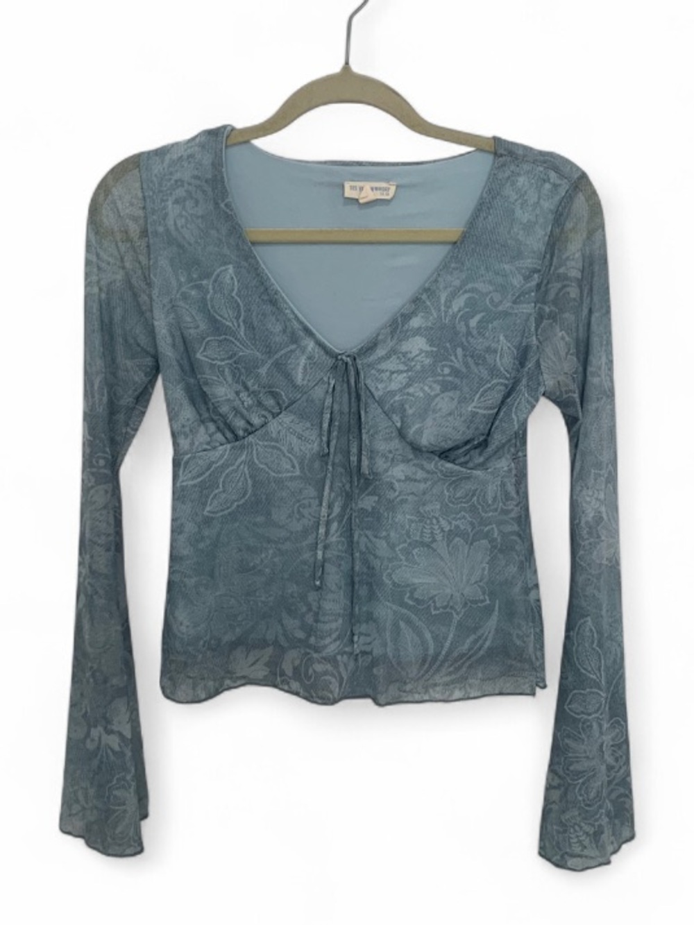See You Monday Light Blue Floral Tie-Front Long Sleeve Blouse